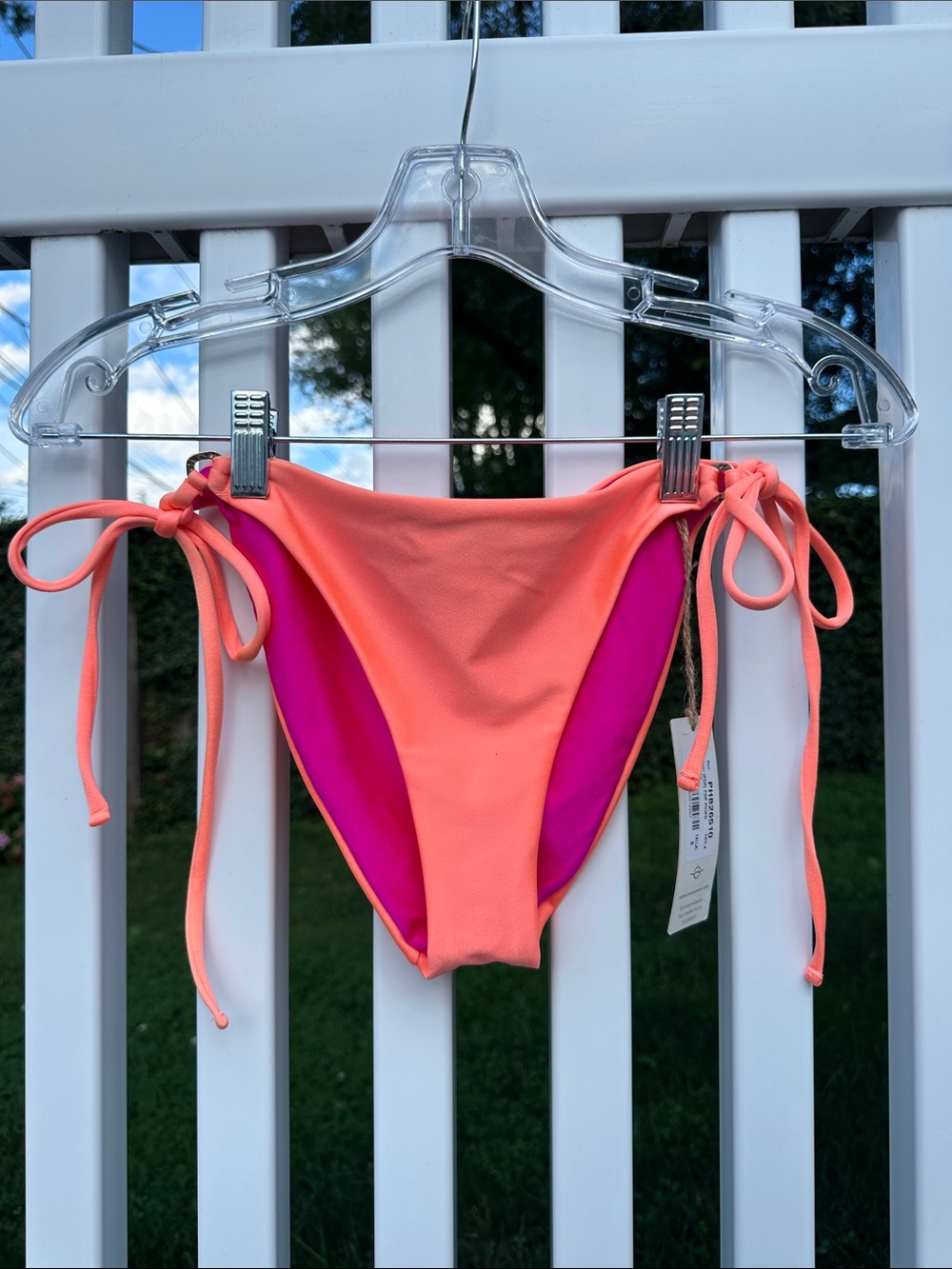 Phax Colombia Neon Coral Tie-Side Bikini Bottoms with Hot Pink Lining